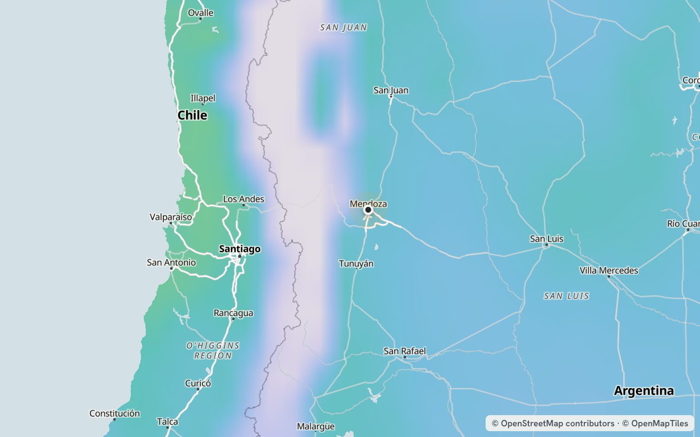 Comfort map around Mendoza: 71 just-right days a year