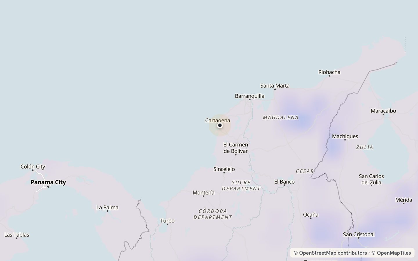 Comfort map around Cartagena: 0 just-right days a year
