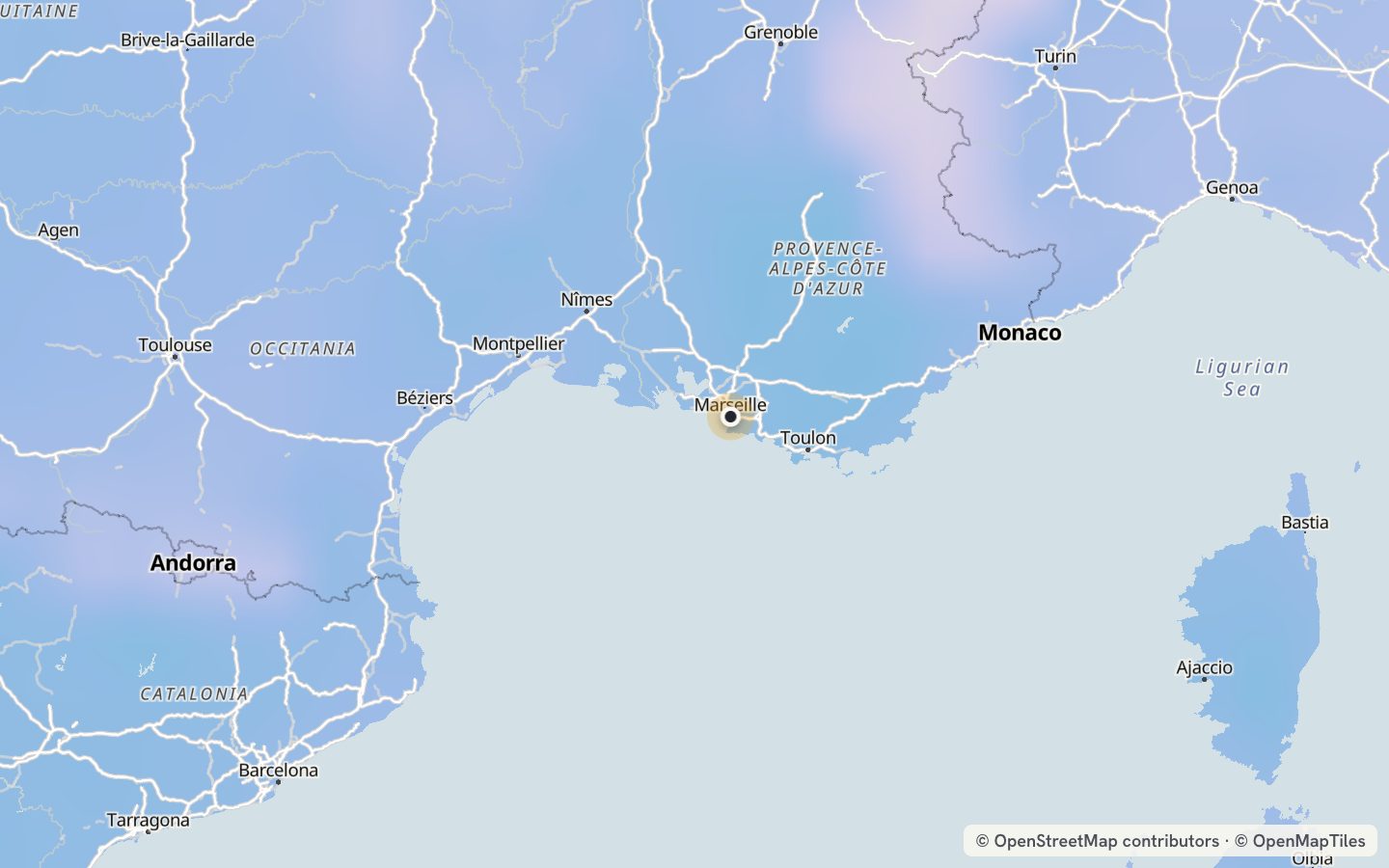 Comfort map around Marseille: 45 just-right days a year