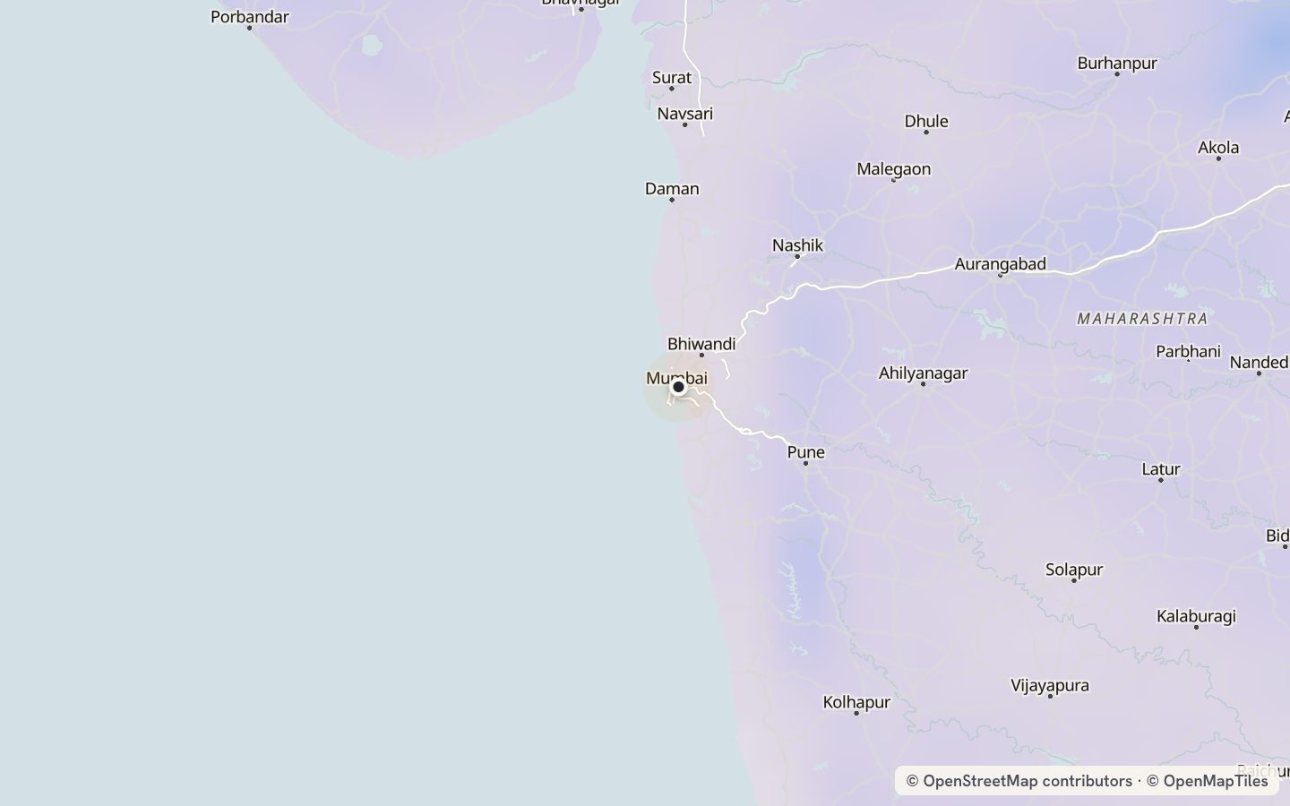 Comfort map around Mumbai: 0 just-right days a year