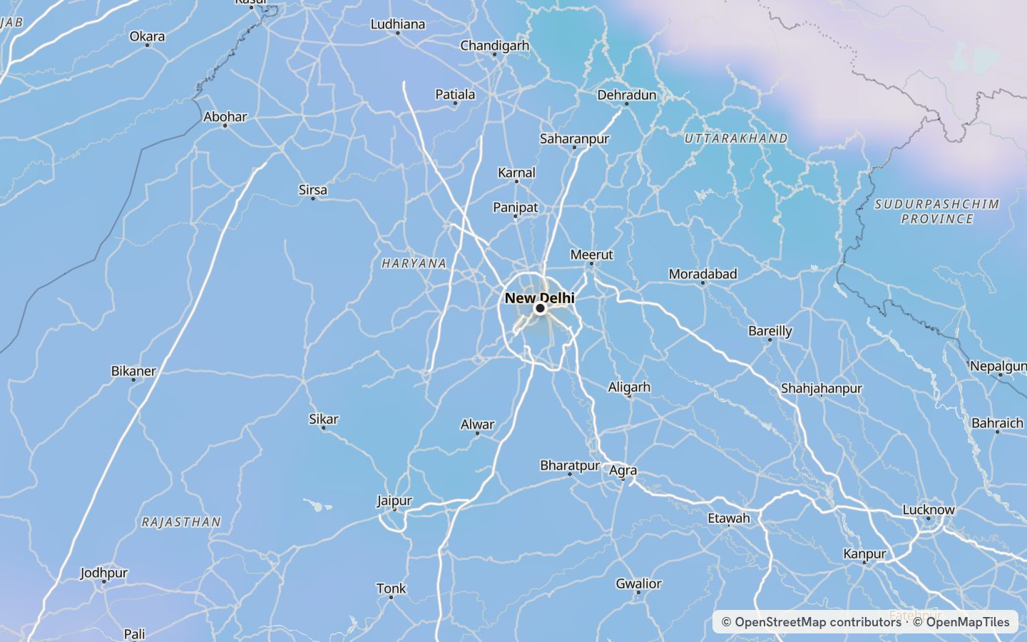 Comfort map around New Delhi: 47 just-right days a year