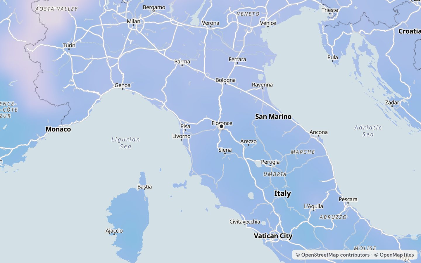 Comfort map around Florence: 35 just-right days a year