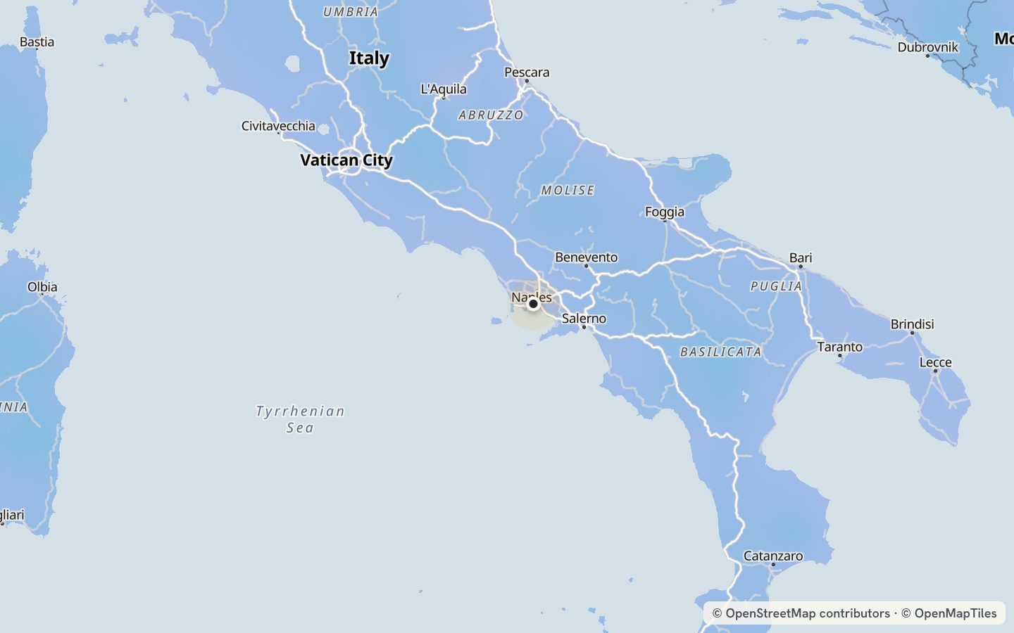 Comfort map around Naples: 35 just-right days a year