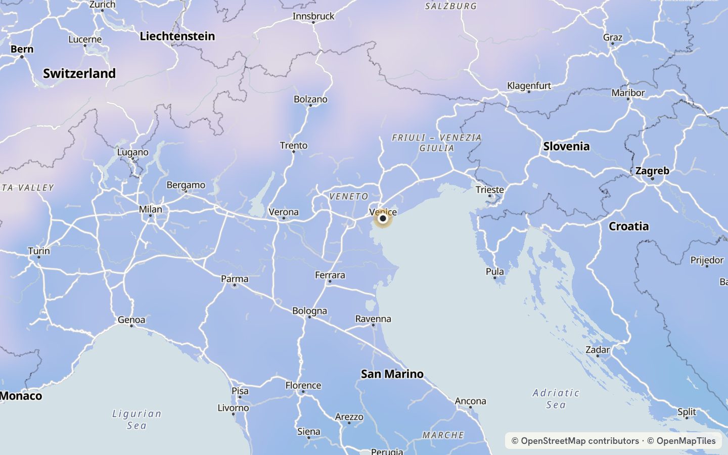 Comfort map around Venice: 27 just-right days a year