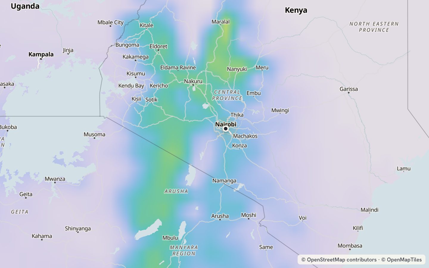 Comfort map around Nairobi: 76 just-right days a year
