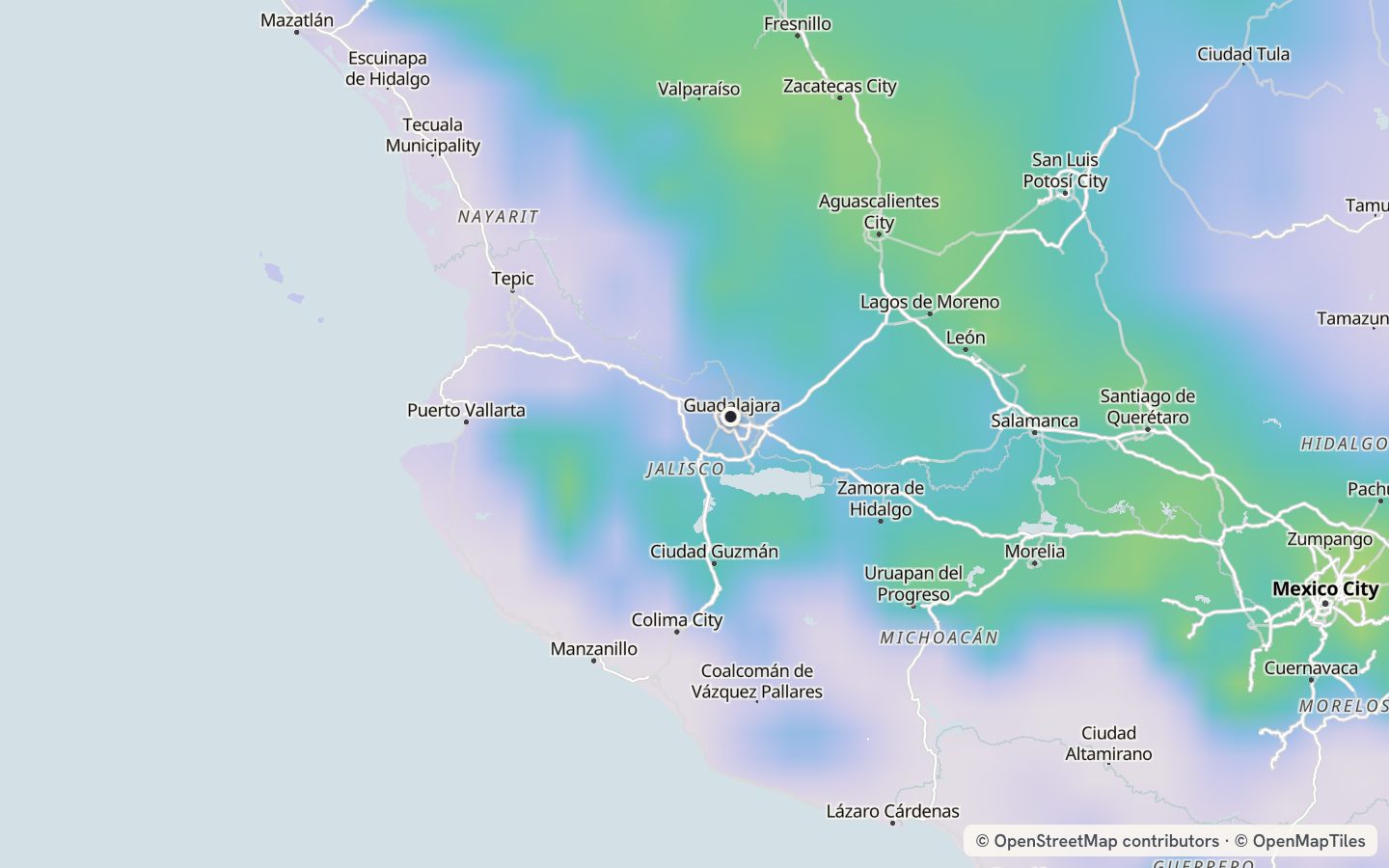 Comfort map around Guadalajara: 33 just-right days a year
