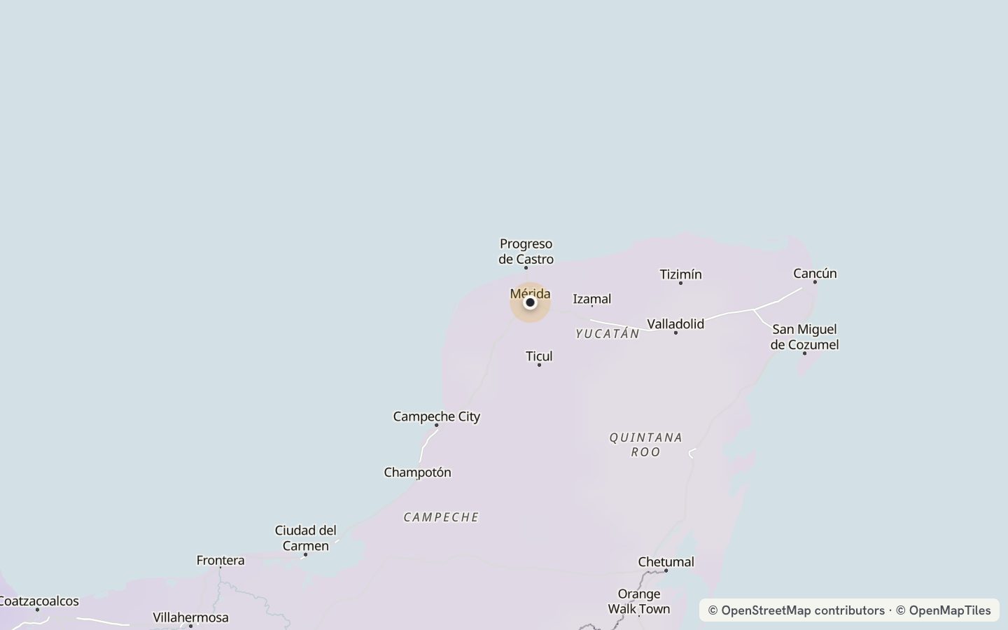 Comfort map around Mérida: 0 just-right days a year