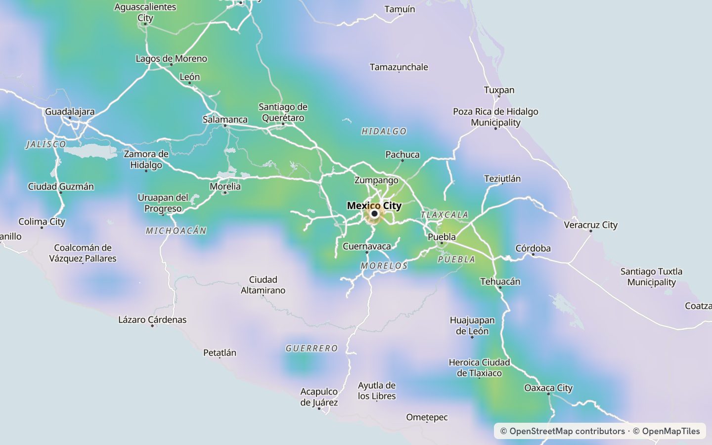 Comfort map around Mexico City: 132 just-right days a year