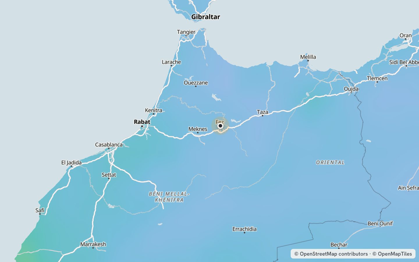 Comfort map around Fes: 51 just-right days a year