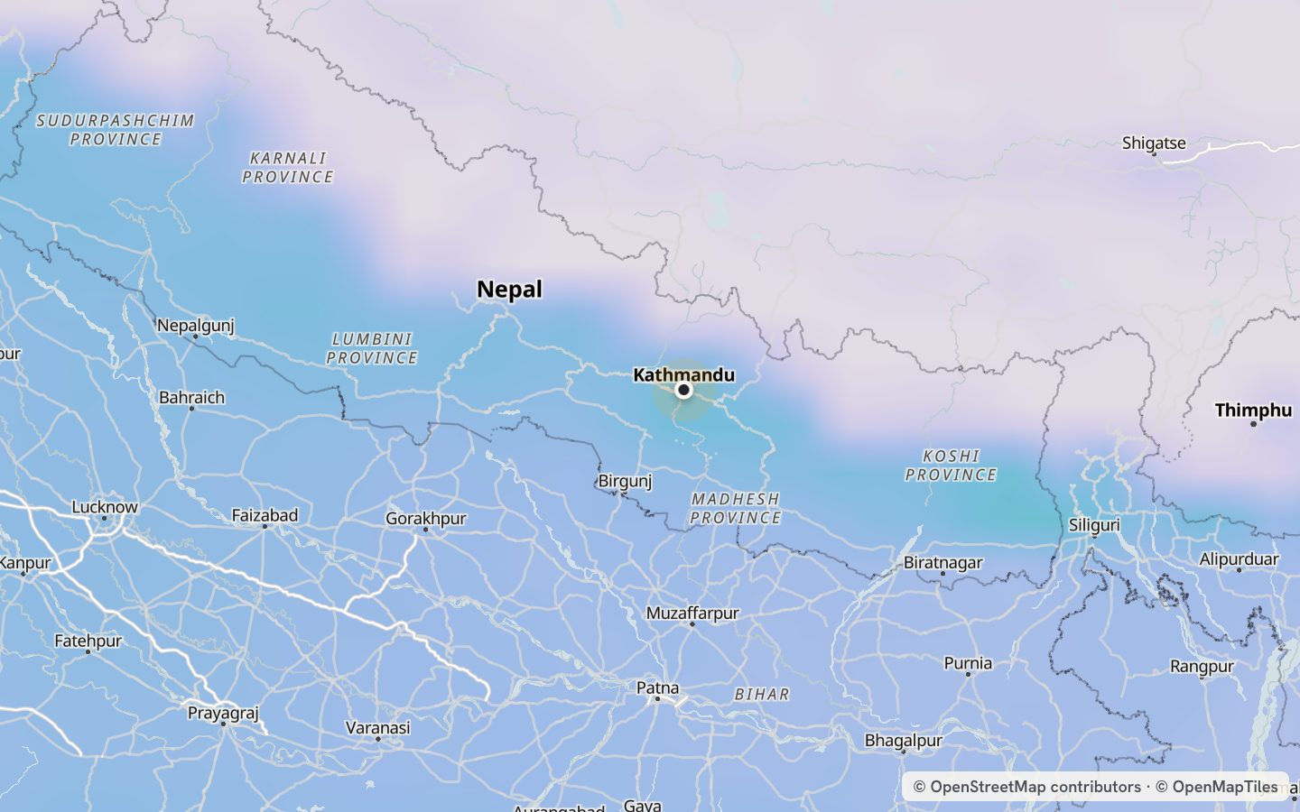 Comfort map around Kathmandu: 56 just-right days a year