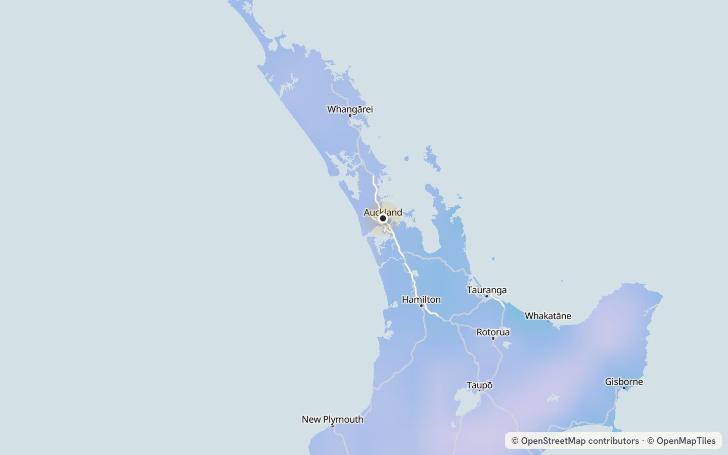 Comfort map around Auckland: 39 just-right days a year