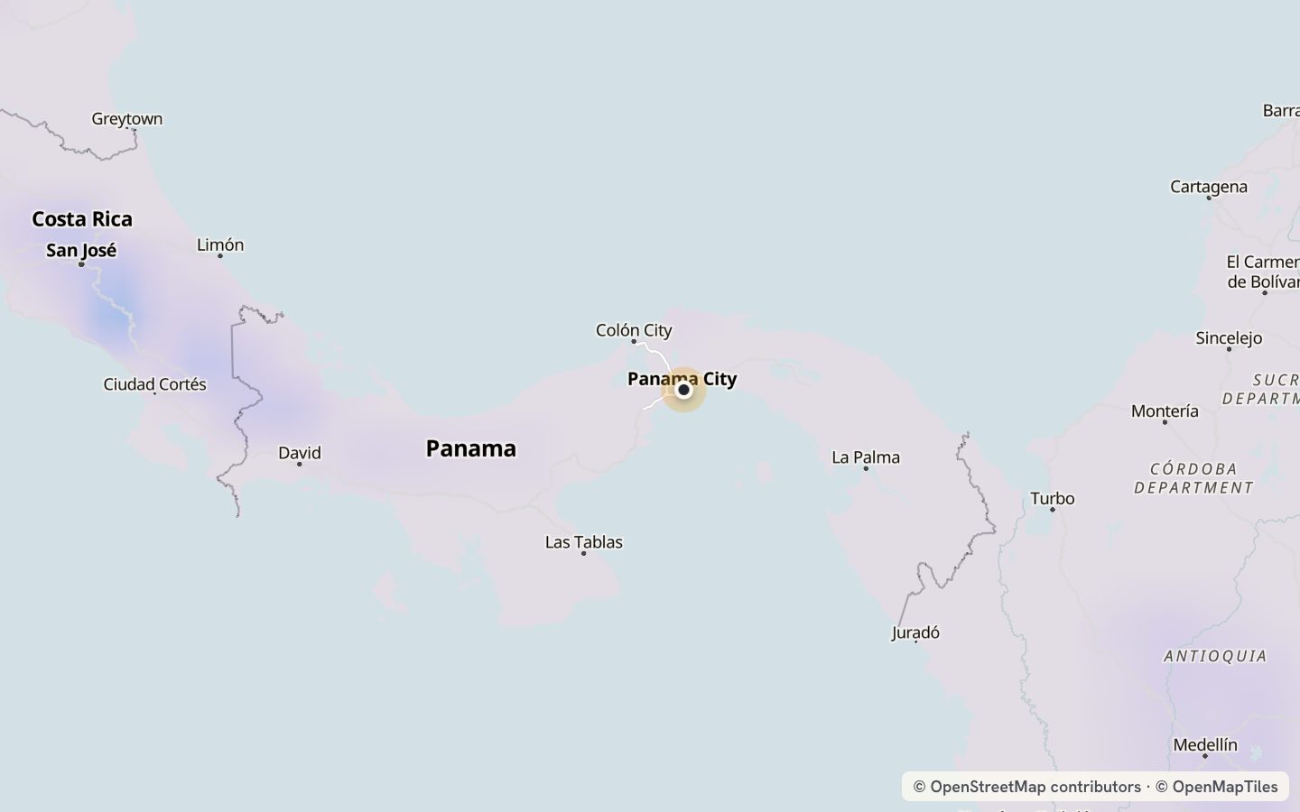 Comfort map around Panama City: 0 just-right days a year