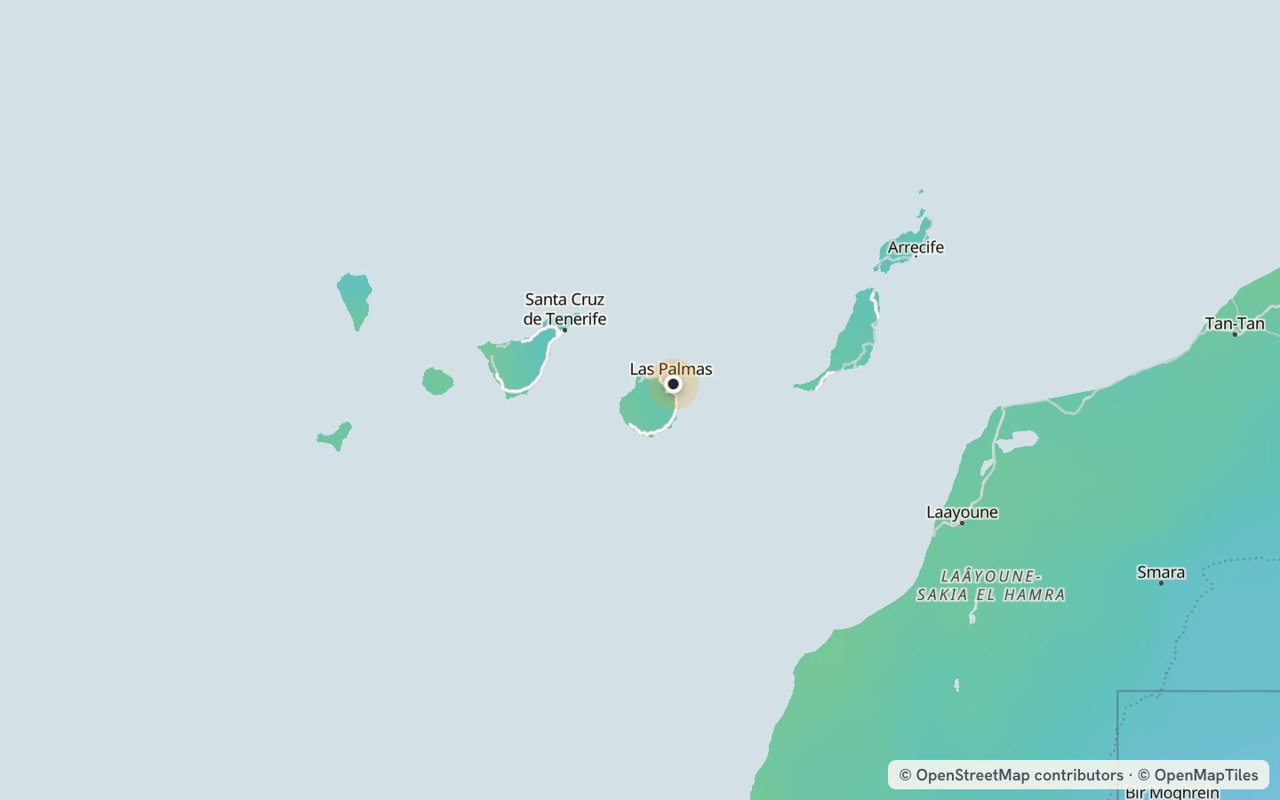 Comfort map around Las Palmas de Gran Canaria: 88 just-right days a year