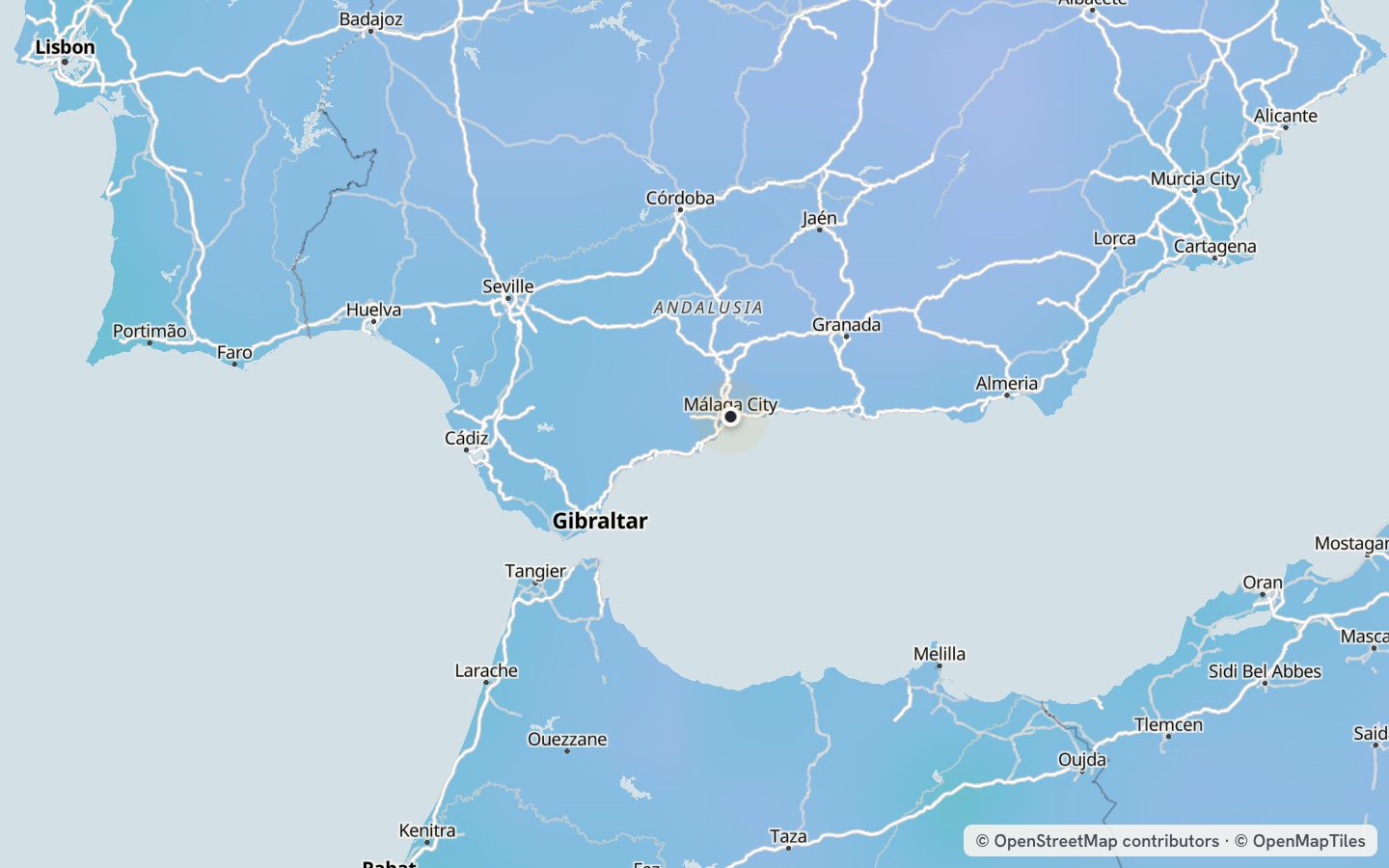 Comfort map around Málaga: 46 just-right days a year