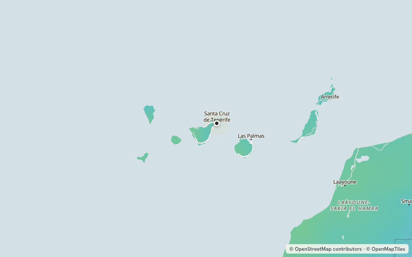 Comfort map around Santa Cruz de Tenerife: 84 just-right days a year