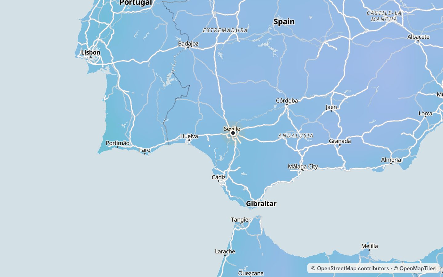 Comfort map around Sevilla: 50 just-right days a year