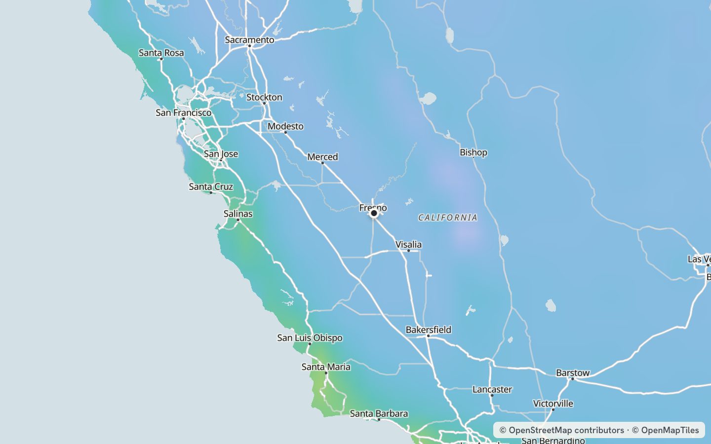 Comfort map around Fresno: 47 just-right days a year
