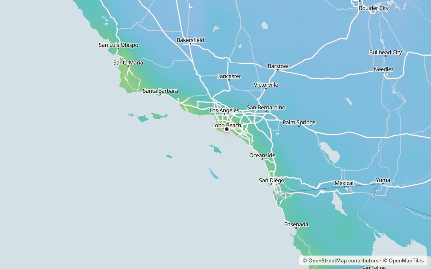 Comfort map around Long Beach: 132 just-right days a year
