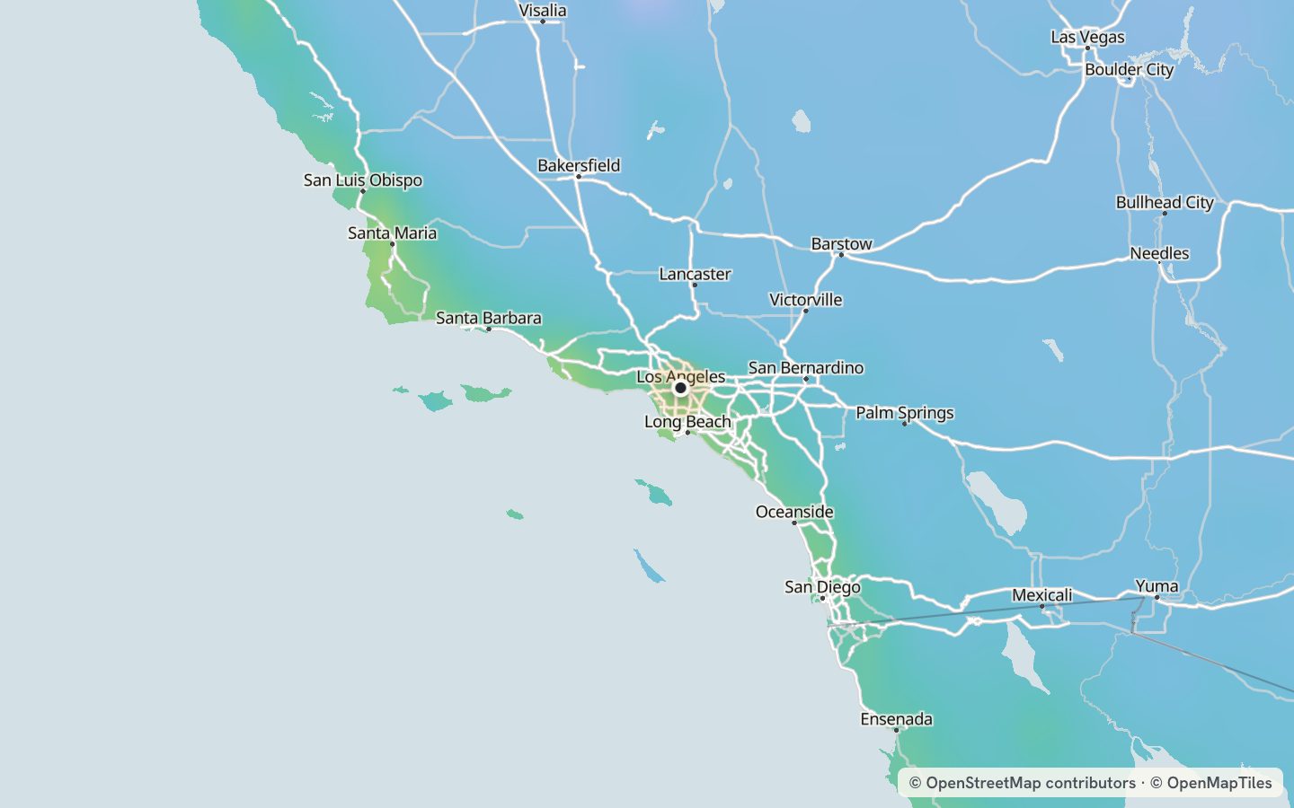 Comfort map around Los Angeles: 87 just-right days a year