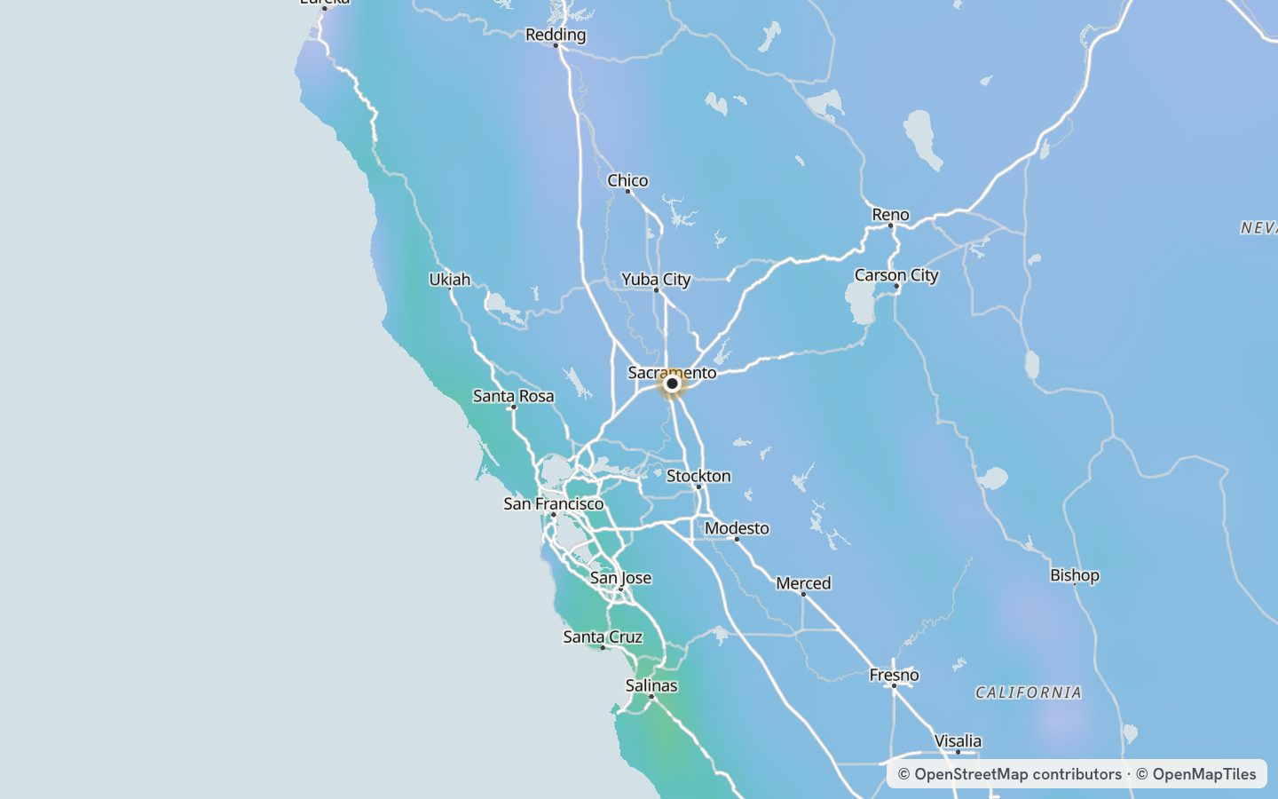 Comfort map around Sacramento: 47 just-right days a year