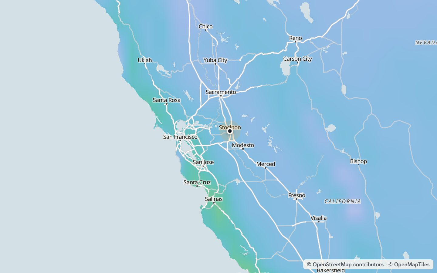 Comfort map around Stockton: 53 just-right days a year
