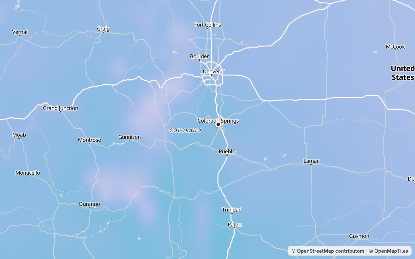 Comfort map around Colorado Springs: 48 just-right days a year