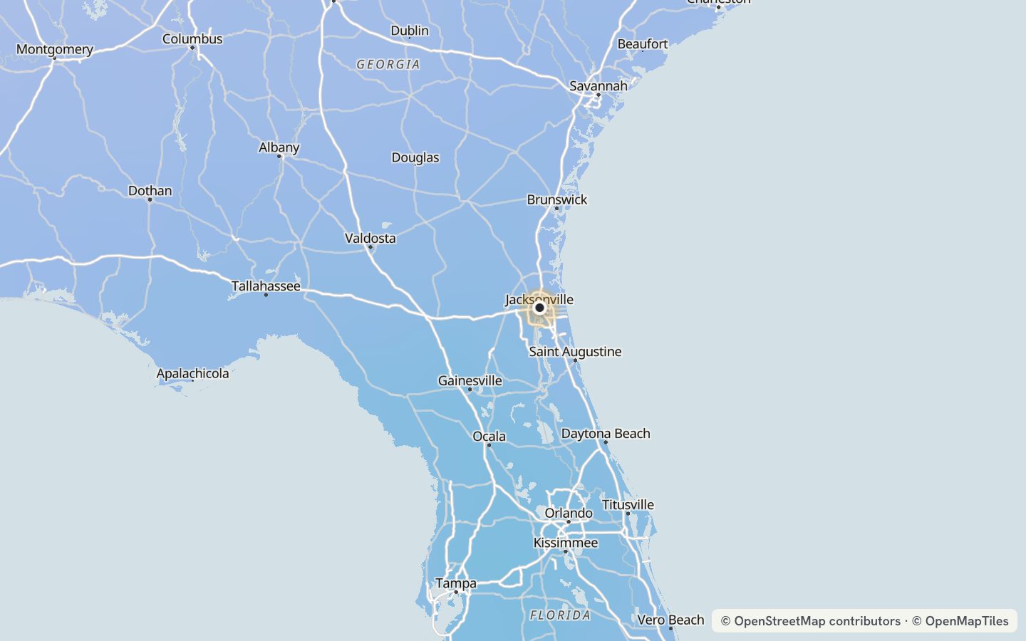 Comfort map around Jacksonville: 42 just-right days a year