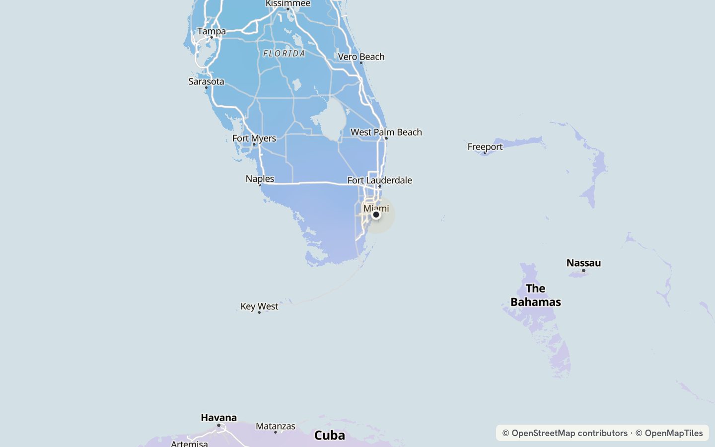 Comfort map around Miami: 34 just-right days a year