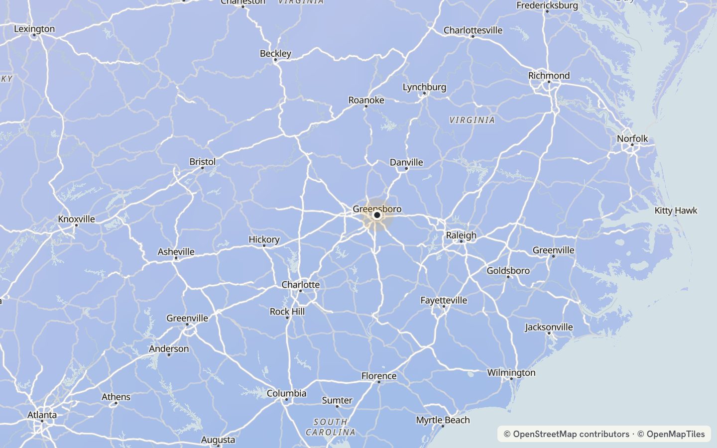Comfort map around Greensboro: 30 just-right days a year