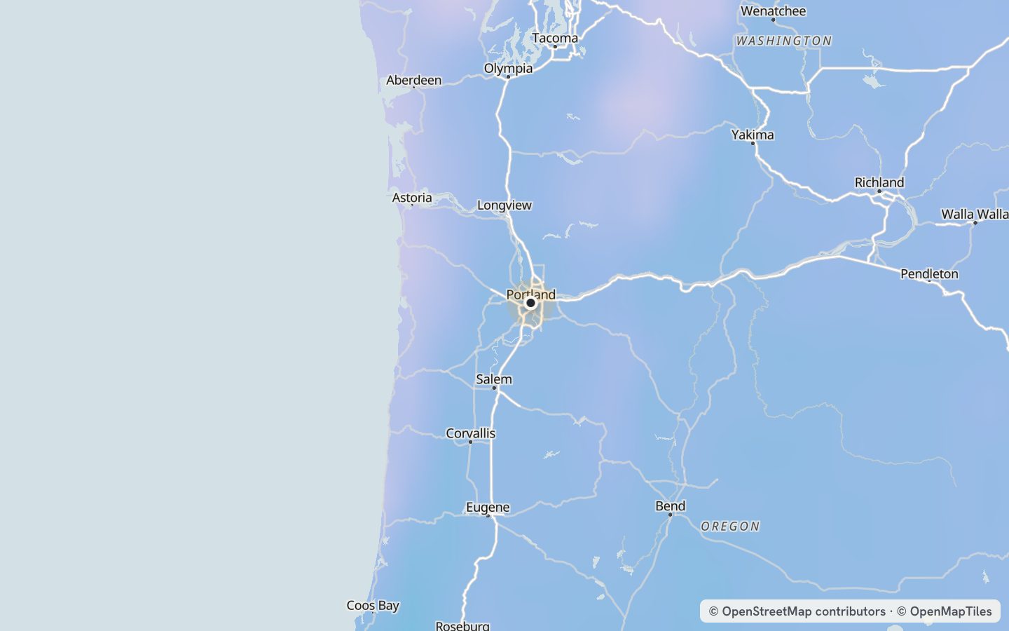 Comfort map around Portland: 44 just-right days a year
