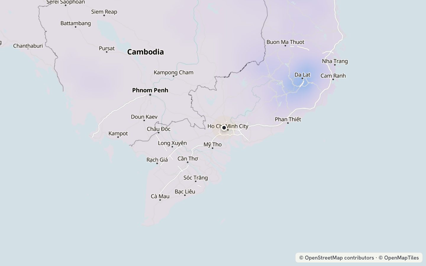 Comfort map around Ho Chi Minh City: 0 just-right days a year